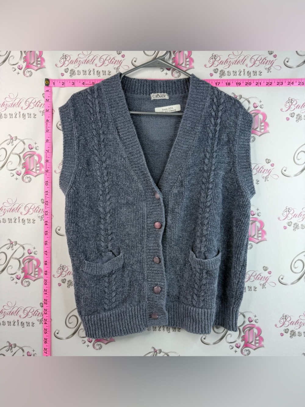 Clover vest button up cardigan knit Cable-Knit Button Front Sweater Vest
